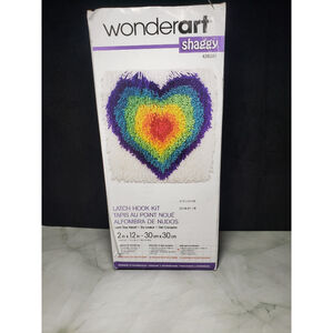 Latch Hook Rainbow Heart Kit Wonderart Shaggy 12 In X 12 In Kids Craft NEW
